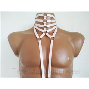 Bodysuit Harness with Choker, Open Crotch Panties and Rings white