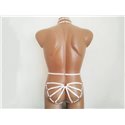 Bodysuit Harness with Choker, Open Crotch Panties and Rings white