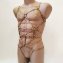 Bodysuit Harness with Open Crotch Panties and Rings bronze