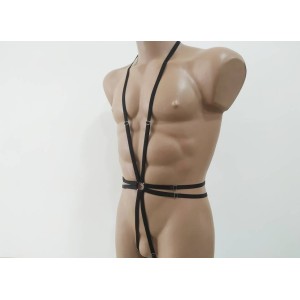 Bodysuit Harness with Open Crotch Panties and Rings black