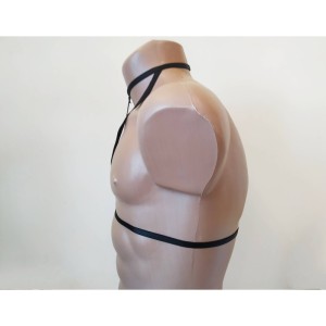 Chest Harness Open Cup Bra with Choker and Rings black