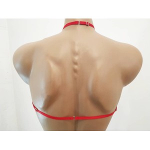 Chest Harness Open Cup Bra with Choker and Rings red