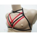Chest Harness Open Cup Bra with Rings black with red