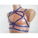 Chest Harness Open Cup Bra with Rings blue