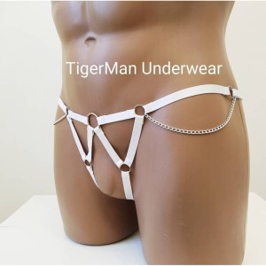 Harness Crotchless Panties with Rings and Chains white