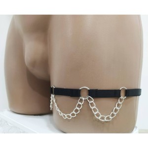 Leg Garter Harness 1 line with Rings and Chains (1 piece) black