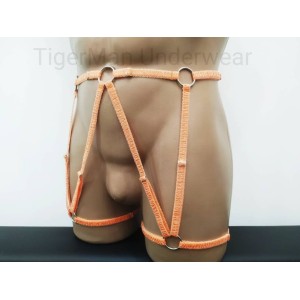 Leg Garter Belt Harness with 5 Big Rings orange
