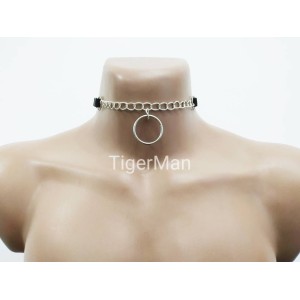 Choker Harness 1 line with Chains and Big Ring (a Lot Of Colours) black