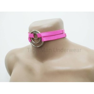 Choker Harness 2 lines with 3 Big Rings (a Lot Of Colours) pink