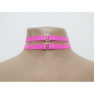 Choker Harness 2 lines with 3 Big Rings (a Lot Of Colours) pink