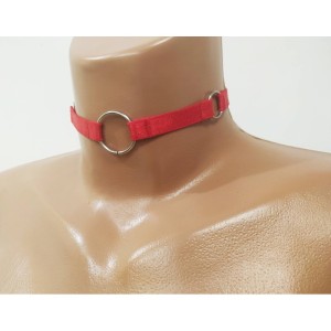Choker Harness 1 line with 3 Big Rings (a Lot Of Colours) red