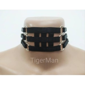 Choker Harness 3 lines with 6 Rings (a Lot Of Colours) black