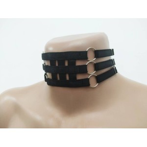 Choker Harness 3 lines with 6 Rings (a Lot Of Colours) black