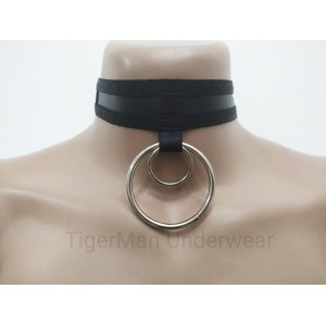 Choker Eco Leather 1 line with 2 Big Rings (a Lot Of Colours) black