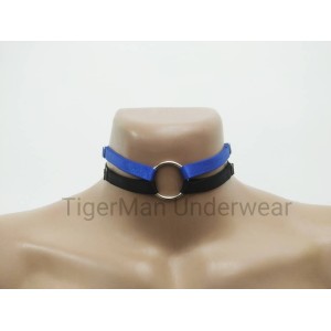Choker Harness 2 lines With Big Ring (a Lot Of Colours) black with blue