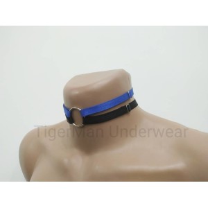 Choker Harness 2 lines With Big Ring (a Lot Of Colours) black with blue