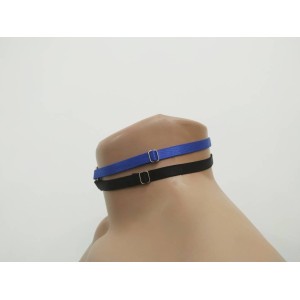 Choker Harness 2 lines With Big Ring (a Lot Of Colours) black with blue