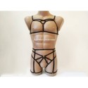 Harness Lingerie set with Open Cup Bra, Open Crotch Panties and Leg Garter Belt black