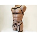 Harness Lingerie set with Open Cup Bra, Open Crotch Panties and Leg Garter Belt black