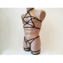 Harness Lingerie set with Choker, Open Cup Bra, Open Crotch Panties and Leg Garter black