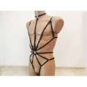 Bodysuit Harness with Choker, Open Crotch Panties and Rings black