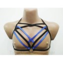 Harness Lingerie set with Choker, Open Cup Bra, Open Crotch Panties and Leg Garter Belt black with blue