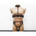 Harness Lace Lingerie set with Choker, Bra and Open Crotch Panties black