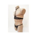 Harness Lace Lingerie set with Choker, Bra and Open Crotch Panties black