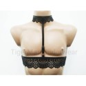 Chest Harness Lace Open Cup Bra with Choker and Rings black