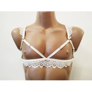 Chest Harness Lace Open Cup Bra white