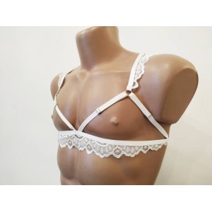 Chest Harness Lace Open Cup Bra white