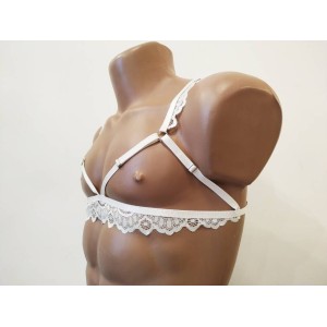 Chest Harness Lace Open Cup Bra white