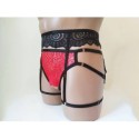 Harness Lace Crotchless Panties with Leg Garter Belt red with black