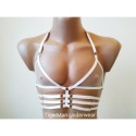 Chest Harness Chiffon Open Cup Bra with Rings and 3 lines white