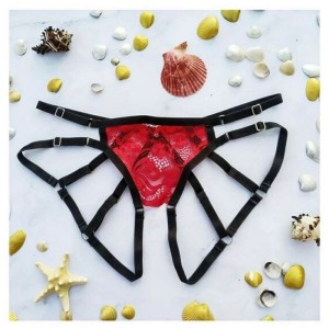 Harness Lace Crotchless Panties red with black