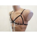 Chest Harness Open Cup Bra with Chains and Rings black