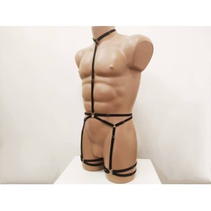 Bodysuit Harness with Choker and Leg Garter Belt black