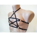 Chest Harness Open Cup Bra with Choker and Rings black