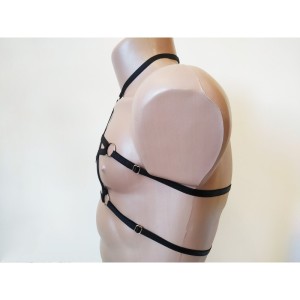 Chest Harness Open Cup Bra with Choker and Rings black