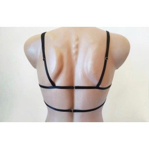 Chest Harness Open Cup Bra with Rings black