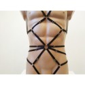 Bodysuit Harness with Open Crotch Panties and Rings black