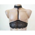 Chest Harness Lace Open Cup Bra with Choker and Rings black