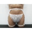 Harness Lace Crotchless Panties with Leg Garter Belt white