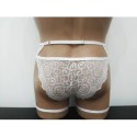 Harness Lace Crotchless Panties with Leg Garter Belt white