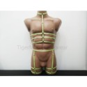 Harness Lingerie set with Choker, Open Cup Bra and Leg Garter Belt green