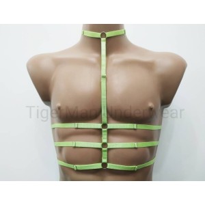 Harness Lingerie set with Choker, Open Cup Bra and Leg Garter Belt green