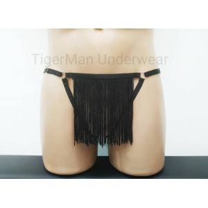 Harness Eco Leather Crotchless Panties with Rings black