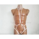 Bodysuit Harness with Choker, Open Crotch Panties and Rings white