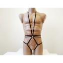 Bodysuit Harness with Open Crotch Panties and Rings black