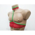 Chest Harness Lace Open Cup Bra with Choker and Rings red with green